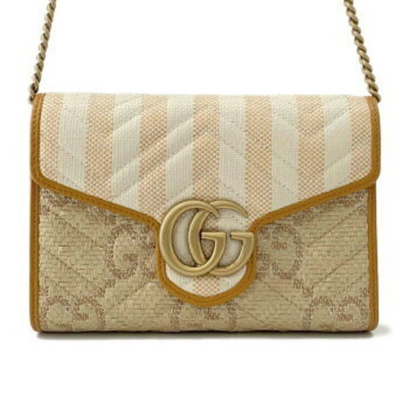 Gucci GG Marmont Raffia Chain Wallet Double G - Picture 1 of 8